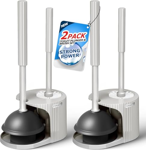 Image of FORASTO 2Pack 2 in 1 Toilet Plunger and Brush Set,Extended Handle Plunger,Toilet Bowl Brush Plunger Set,Bathroom Cleaning Tools,Cleaning Brush,Toilet Brush Plunger Combo,Cream Grey(21inch) | 21 inch Extended, Apartment Must Haves, Accessories Decor, Essentials, New Home Storage, Scrubbing Tools, Supplies, Cream Grey