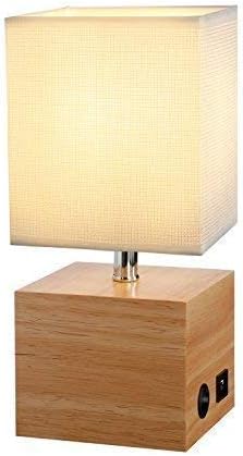 HOMPEN Grace Bedside Lamp with USB Charging Port, Wooden Table Lamp for Living Room, Bedroom, Office, Guestroom(Compatible with Android System)