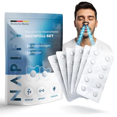 Napify Nasenpflaster Magnet Nachfüllpack (32 Stück) Magnetische Anti-Schnarch Pflaster Starker Kleber Für freies Atmen besseren Schlaf & mehr Fokus - Refill Pack