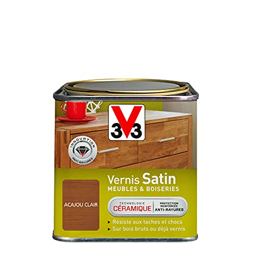 V33 Vernis intérieur Satin meubles & boiseries, Acajou clair 0,5L