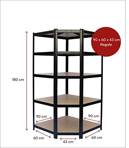 Corner Shelf: 180 x 90 x 90 x 60 - 1 Bay - Black - 5 Tier - Image 4