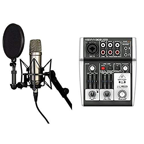 Rode Nt-1A Großmembran-Kondensatormikrofon Mit Goldbedampfter Und Elastisch Gelagerter 2,5 Cm (1 Zoll) Nierenkapsel + Behringer Xenyx 302Usb 5-Input Mixer Mit Xenyx Mic Preamp Und Eingebautem Usb Audio Interface Bundle #TOP10