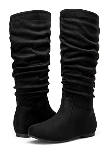Jeossy DJY941-BLACK-07.5 Women'S Molly Flat Slouchy Boots, Slip-On Mid-Calf Knee High Boots thumb #5