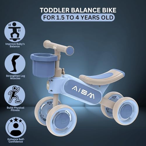 Image of Baby Balance Bike | Toddler First Ride-On Bike | Non-Pedal 4-Wheel Push Bike | Lightweight & Sturdy Design for Boys & Girls | Ideal for 1.5-4 Years Old (Blue : KB-079)