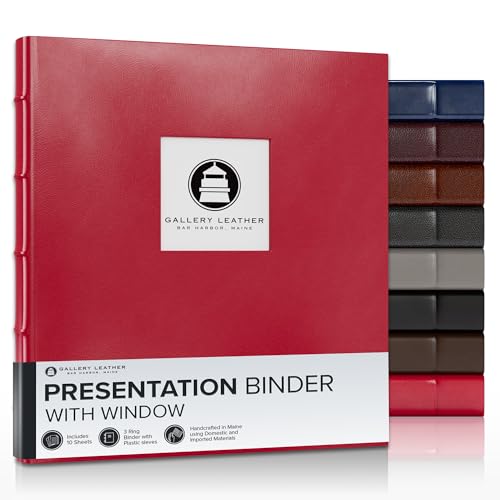 Gallery Leather 3 Ring Binder with Plastic Sleeves, Includes 10 Sheets, Sheet Size: 8.5