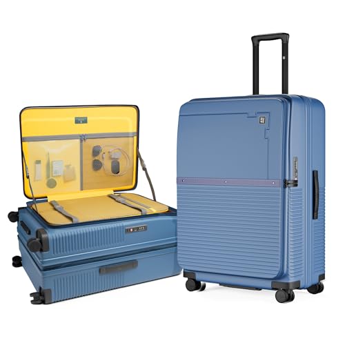 Image of EUME Aerotop Checkin Trolley Bag Large | Space Saving Top Open Suitcase | Expandable Hardshell Polycarbonate Luggage | TSA Lock, Anti Theft Zipper, Super Silent Wheels | 105L Tropical Blue