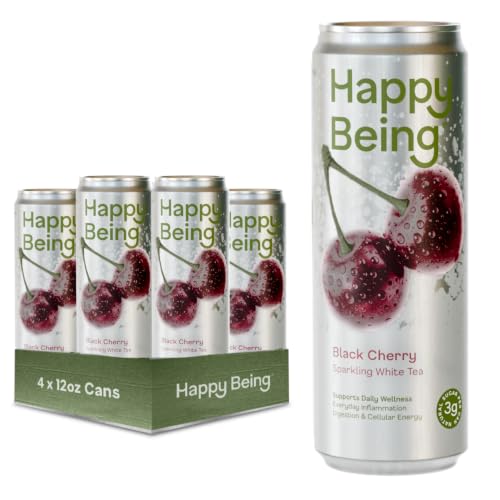 Happy Being Black Cherry Sparkling Tea, Antioxidant, 12oz 4 Pack
