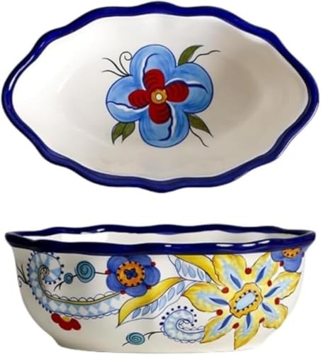 DancJulieメキシコ風 セラミック製 パーティー 休日 穀物 スープ サラダ パスタ 手描き ヴィンテージ 深型 サービングディッシュ エキゾチック 磁器 スナックボウル アイデアセラミックボウル デザートボウル 家庭用 異形ボウル ヨーロッパ食器