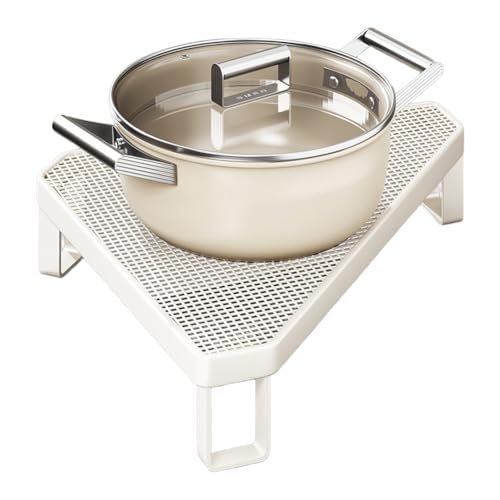 MonoSora Estante triangular para ollas para esquina de cocina, organizador superior de estufa de arte de hierro, estante de almacenamiento de ollas y sartenes que ahorra espacio, negro/blanco, 30,5 x