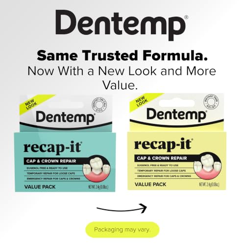 Image of Dentemp Recap-It Cap and Crown Repair Dental Kit - Fast Acting Formula Dental Cement for Loose Caps (Value Pack of 2) - Temporary Cement for Crown and Bridge