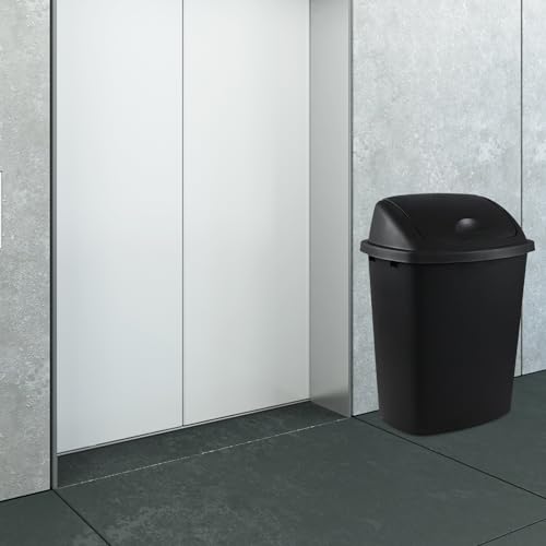 Caneca de basura plástica con tapa basculante, 10 gal, negra, set 4 miniatura 6