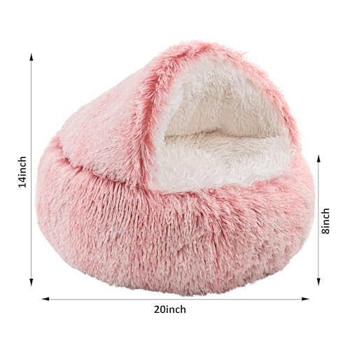 Cat-Bed-Round-Hooded-Cat-Bed-Cave-for-Indoor-Cats-DogsSelf-Warming-pet-Bed-for-Cuddling-up-and-BurrowingWashableAnti-Slip-Waterproof-Bottom20-Gradual-Pink