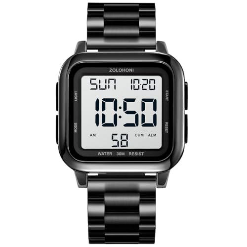 Montre numérique carrée étanche à grands chiffres LED avec grand cadran pour homme actif