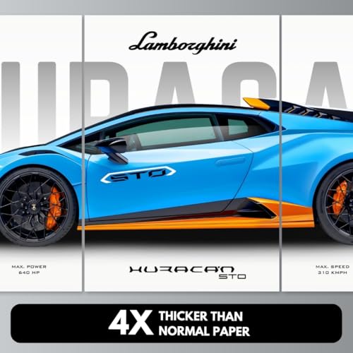 Image of Lamborghini Huracan Poster Split Design Car Posters | 3 A3 Sized Lambo Cars Poster for Wall | Large Size (89 x 42 cm) Lamborghini Wall Decor | Car Posters for Room | Huracan STO Supercar (B 035)