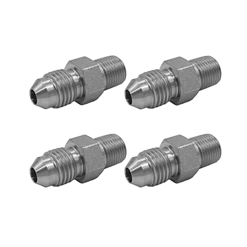 Image of (4-PACK) 2404-04-02 Hydraulic Hose Adapter Fitting 1 /4 inch Male JIC 37 Flare (7 /16-20 UNF) x 1 /8 inch Male (1 /8-27 NPTF) SAE Straight Pipe Joints Connector Carbon Steel
