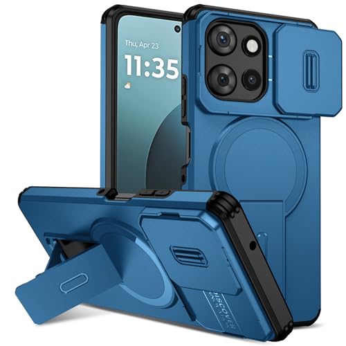 Motorola Moto G Power 5G 2025 & Moto G Play 5G 2025 �ɑΉ����鎥�C�P�[�X�A�L�b�N�X�^���h & �X���C�h���J�����J�o�[�t���A���ȃX�^���h�ی�ϏՌ����X�����ϏՌ��P�[�X(Blue)