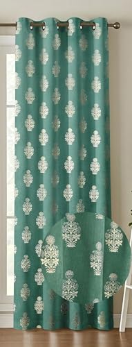 Image of Premium Velvet Long Door Curtains 9 Feet Long, Golden Foil Matka Design Room Darkening Curtains, Thermal Insulated Parda 4 Feet X 9 Feet (48 inch X 108 Inch) - 1 Pcs Ice Colour