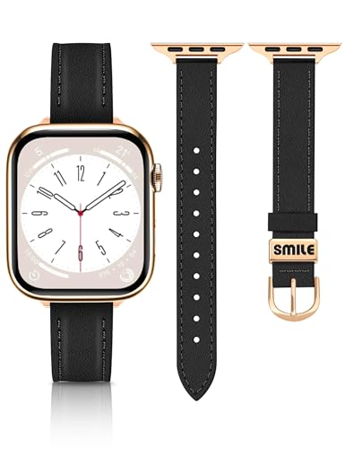 Image of JR.DM Slim Leather Bands Compatible with Apple Watch Band 38mm 40mm 41mm 42mm 44mm 45mm 46mm 49mm, Genuine Leather Band with Charms, Feminine Design for Iwatch Ultra SE Series 11 10 9 8 7 6 5 4 3 2 1