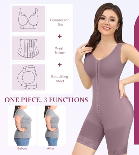 Image of M MYODRESS Fajas Colombianas Reductoras Y Moldeadoras Levanta Cola Tummy Tuck Compression Garment Full Body Shaper Stage 2 Bbl Shapewear for Women Bodysuit Waist Trainer Purple S