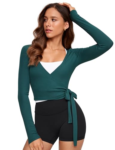 INGIA Womens V-Neck Long Sleeve Cross Wrap Top Slim Fit