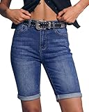 luvamia Bermuda Jean Shorts for Women Knee Length High Waisted Trendy Plus Size Jean Shorts Rolled Up Hem Womens High Waisted Denim Summer Jorts Classic Blue Size XX-Large US 20 to 22