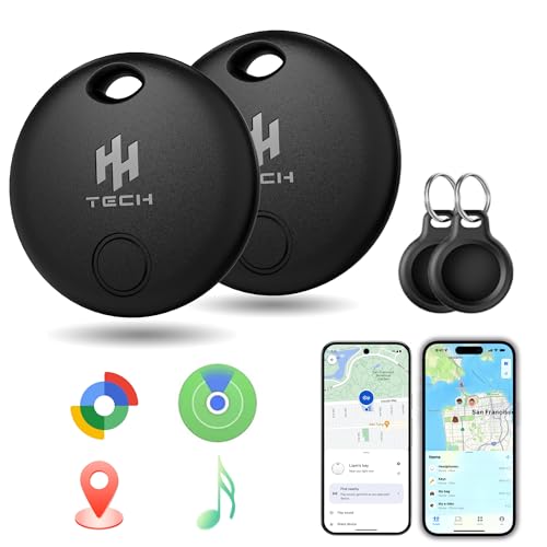 HH-Tech Dual-System Smart Tracker Tags Compatible with iOS & Android (Pack-2 Black) Works with Apple Find My & Google Find Hub Bluetooth Item Finder for Keys Wallet Luggage Bags and More