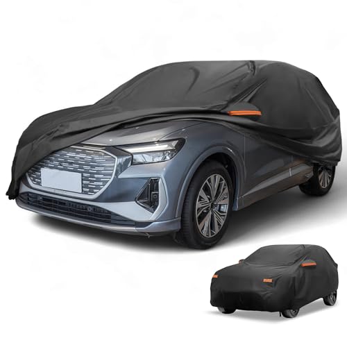 Image of All-Weather Waterproof Car Cover - UV-Resistant Outdoor Full Exterior Protection for Audi Q4 E-Tron 190T-PU Black with Right Side Zipper