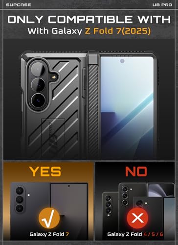 Image of SUPCASE for Samsung Galaxy Z Fold 7 Case with Kickstand (UB Pro), [Built-in Tempered Glass Screen Protector] [Hinge Coverage] [Military-Grade Protection] Full-Body Heavy-Duty Rugged Phone Case Black