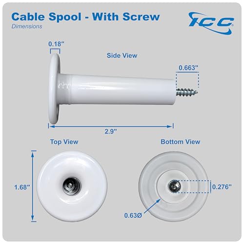 ICC Cable Spool con tornillo incorporado para madera, organizador de cables para pared, pack de 10, plástico duradero – ICACSWDS20 miniatura 7