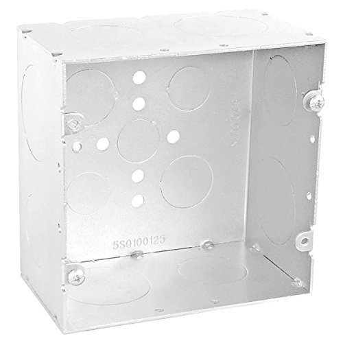 1 Pc, Zinc Plated Steel 5 Square Welded Box, 2-7/8 Deep, Side: (4) 1 In. & (4) 1-1/4 In.; Bottom: (2) 3/4 In & (3) 1/2 In. Knockouts