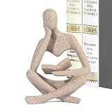 Small Bookshelf Decor Coffee Table Sculpture Abstract Thinker Statue Reading Figurine Modern Neutral Home Decoration for Office Desk Shelf ,Gifts for Readers Book Lovers Women (Sandstone ,Beige)