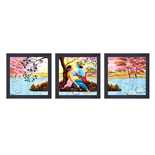 Random (RP-1257) Multicolor Abstract Radha Krishna Paintings, Set of 3, (8" X 8") Each