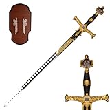 COSWOR 46.4' Solomon King Sword David Star Ceremonial Sword with Black Leather Handle for Collection, Display