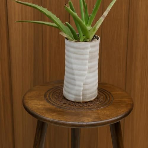 Image of WOOYNEX Wooden Table with Three Legs, Burnt, Round Coffee & Side Table | Modern, For Small Spaces with Pillar, Wood Books, Magazines, and Plant Stand, For Living Room, Entryway Table