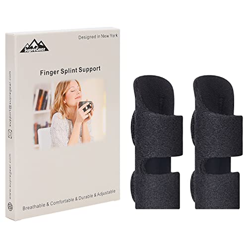 supregear Soporte para Férula de Dedo, 2 Unidades Ajustable Reutilizable Desencadenar Férula para Dedo Tirante de Dedo con Barra de Aluminio Extraíble para Indice/Medio/Anular/Dedo Meñique, Negro