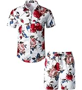 JEMITOP Men's 2 Piece Casual Cotton Stretchy Outfit Short Sleeve Button up Shirt and Shorts Set