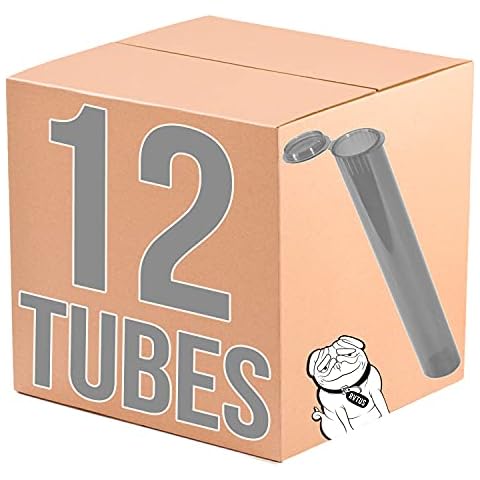 Tubes RVTUS | 12 Pack Tubes | 109 MM, Squeeze Top, Child Proof, Air-Tight Lid, Eco-Friendly BPA-Free Plastic Container (12, Smoke) Cover