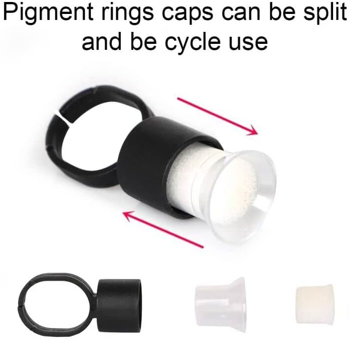 Miniatura 6 de KXJHY 100 vasos para anillos de tinta, anillos de pegamento de pigmento de microblading con copas de tinta de esponja, tapas de maquillaje