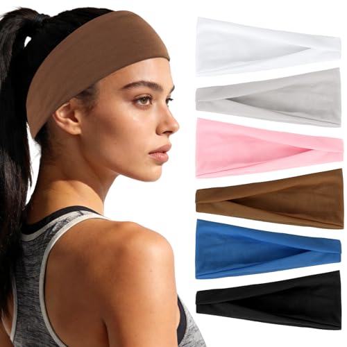 Image of YARIEW 6Pcs Headbands Paisley Bandanas Head Bands Sweat Band Hair Wrap Headwrap Fashion Boho Wide Thick Workout Yoga Elastic Headbands Mens Cooling Running Sports Headband Sweatbands for Women and Men