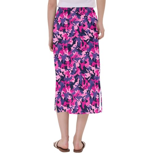 Women's Flowy Stretch Midi Skirts for Women Spring Skirt with Slit3