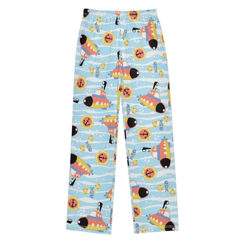 Submarine Sea Wave Boys Long Pants Soft Trousers Elastic Waist Kids Lounge Bottoms with Pockets S-XL
