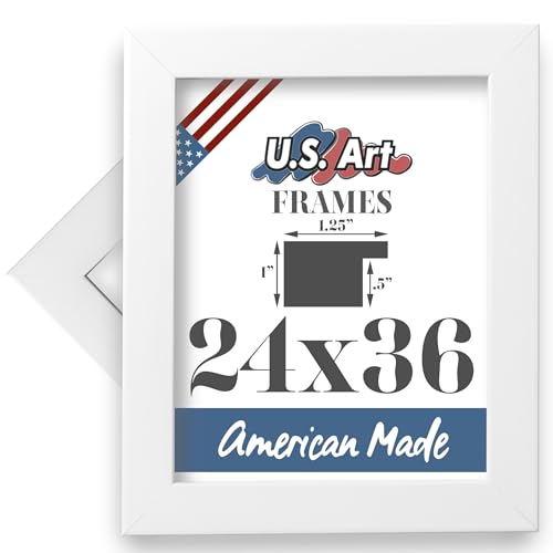 US Art 24x36 Pure White 1.25 Inch Wide Moulding Wall and Home Decor Picture Poster Frame 100% American Made