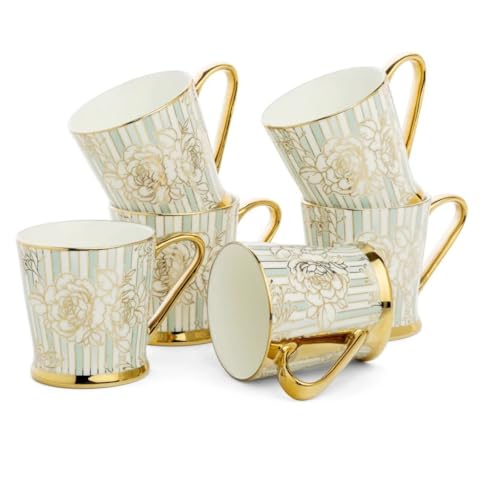 Image of Clay Craft Fine Ceramic Tea Cups Set of 6| 180 Ml Gold Print Cups with Handle | Elegant Design for Tea| Coffee| Home| Office & Gifting