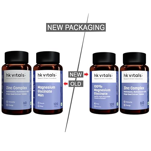 Image of hk vitals 100% Magnesium Glycinate (1880mg) 120 Tablets | For Better Sleep Quality & Muscle Recovery with Zinc Complex (60 Tablets)