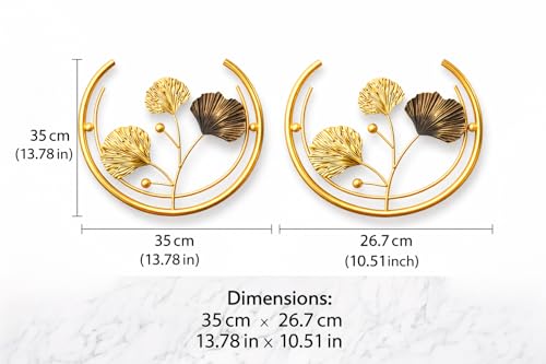 Image of F-RIQA METAL Luxury Golden Flower Metal Wall Art Set of 2 (13.8 x 10.5 Inch) | Elegant Ring Design Wall Decor for Bedroom & Living Room (Classic)