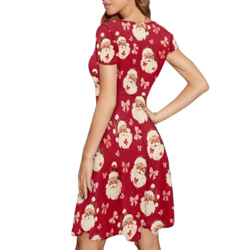 Image of Forchrinse Summer Dresses for Women Crew Neck Short Sleeve Midi Dress Casual Beach Vacation Sundress