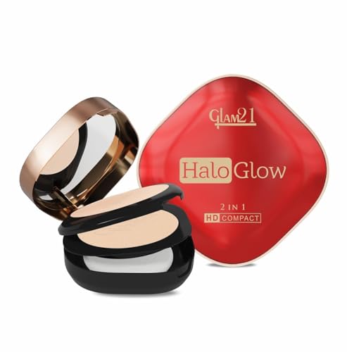 Image of Glam21 Halo Glow 2-in-1 HD Compact | Matte & Shimmer Shades | Velvet Matte & Soft Glow Shimmer | Oil Control, Brightening & Radiant Finish | Enriched with Vitamin E |18gm, Ivory