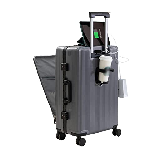 Multifunctional Suitcase, USB Interface Front Open Trolley Case Universal Wheel Password Suitcase Large Capacity (Gray 59 * 39 * 23)