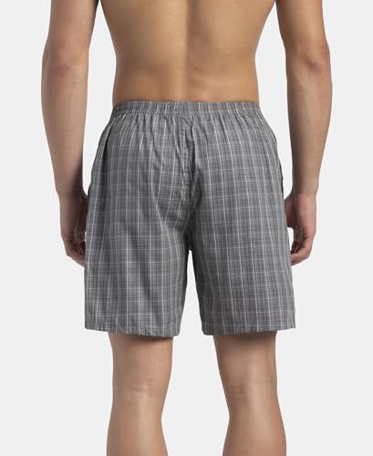Image of Jockey 1223 Men Super Combed Mercerized Cotton Woven Checkered Boxer Shorts with Side Pocket (Pack of 2, Colors & Prints May Vary)