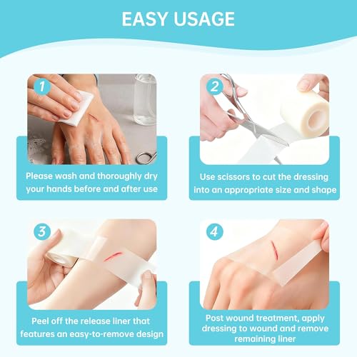 Image of Hydrocolloid Roll, Medical Grade Hydrocolloid Dressing Roll for Wound Care, Hydrocolloid Tape for Blisters and Acne Treatment, Waterproof Cut-to-Fit Bandage, 5 cm x 1.5 Meter Roll